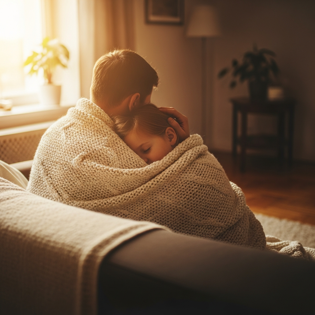 Madre abraza a su hijo con ternura para superar la culpa en la crianza y conectar con él