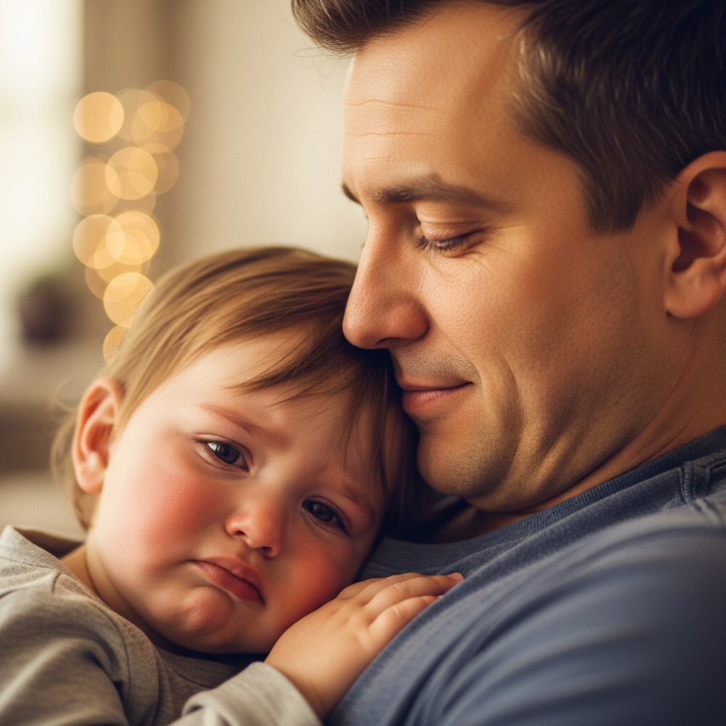 Madre abrazando a su hijo pequeño que llora, una escena clave en el desarrollo emocional infantil